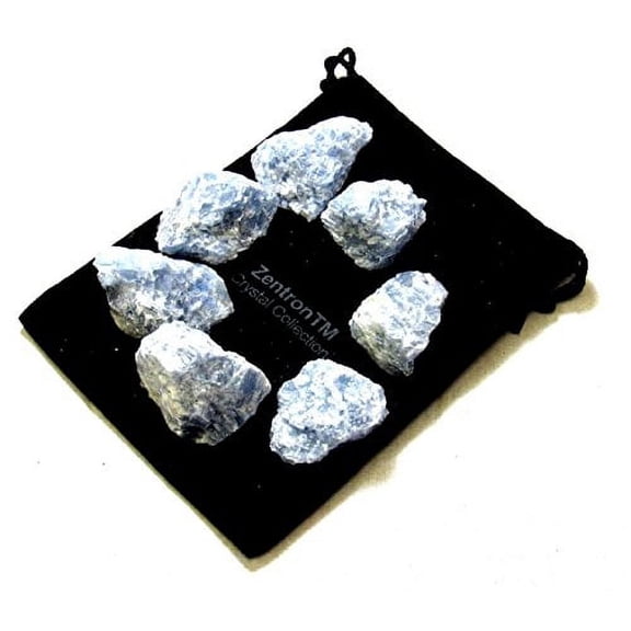 Zentron Crystal Collection: Blue Calcite All Natural Rough Bulk Stones and Velvet Pouch (1/2 Pound)