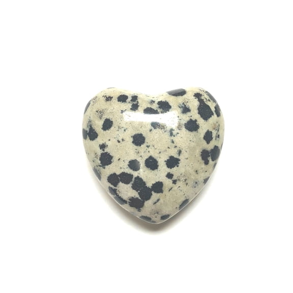 Zentron Crystal Collection: Dalmation Jasper 30MM All Natural Gemstone Crystal Puff Heart and Velvet Pouch