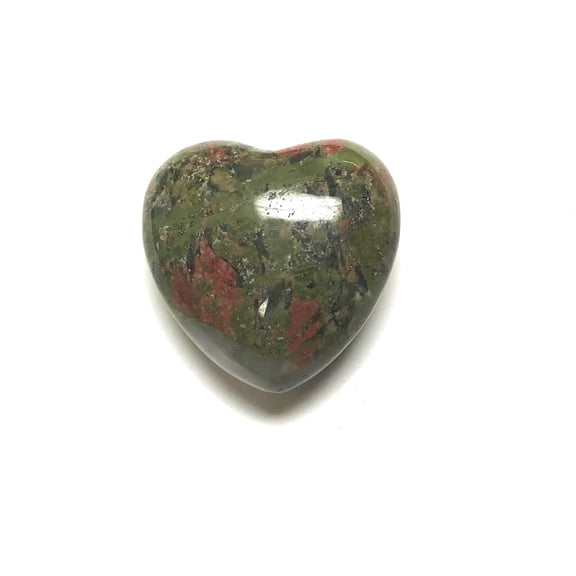Zentron Crystal Collection: Unakite 30MM All Natural Gemstone Crystal Puff Heart and Velvet Pouch