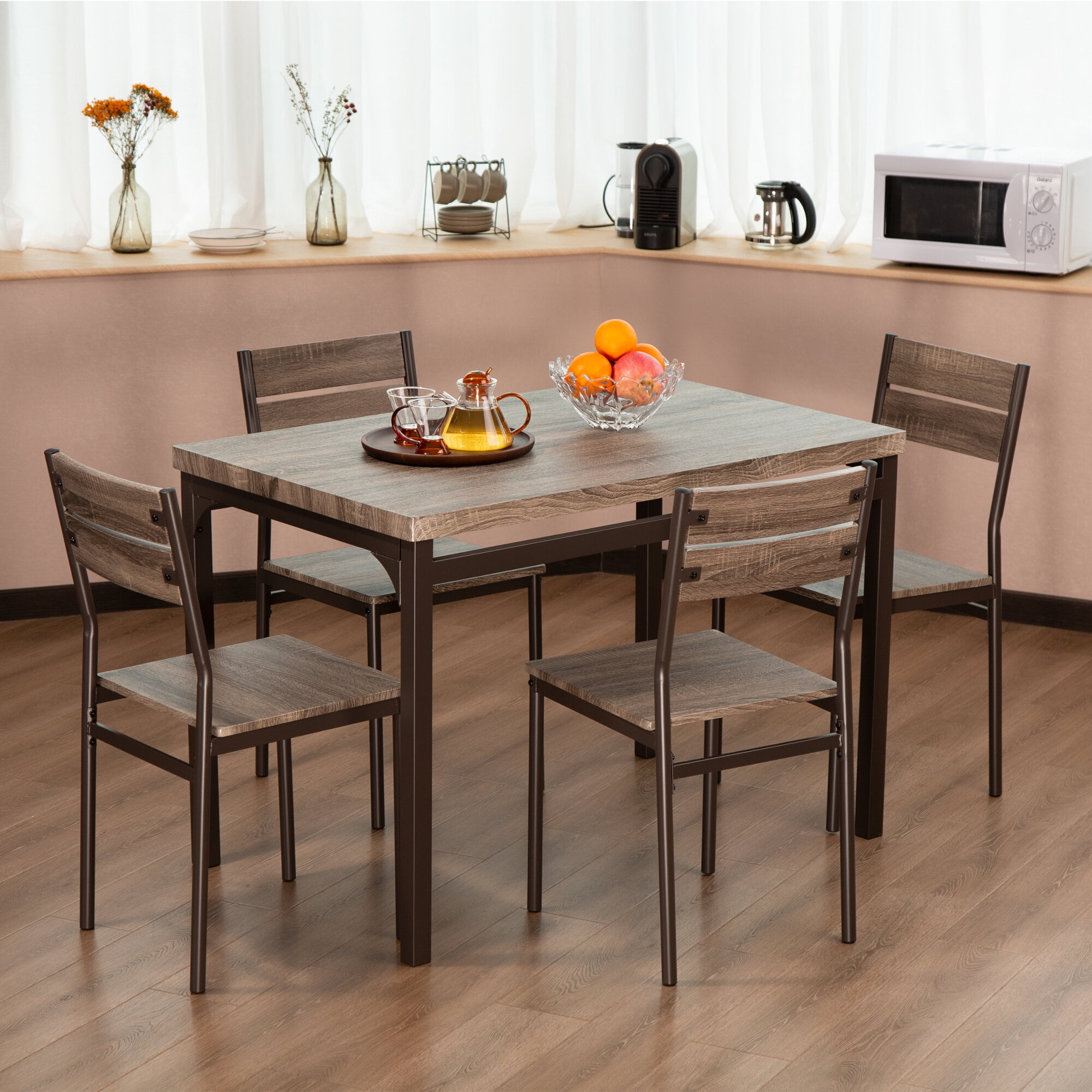 Zenvida Dining Table Set For 4, Rustic Grey 5 Piece Set Kitchen