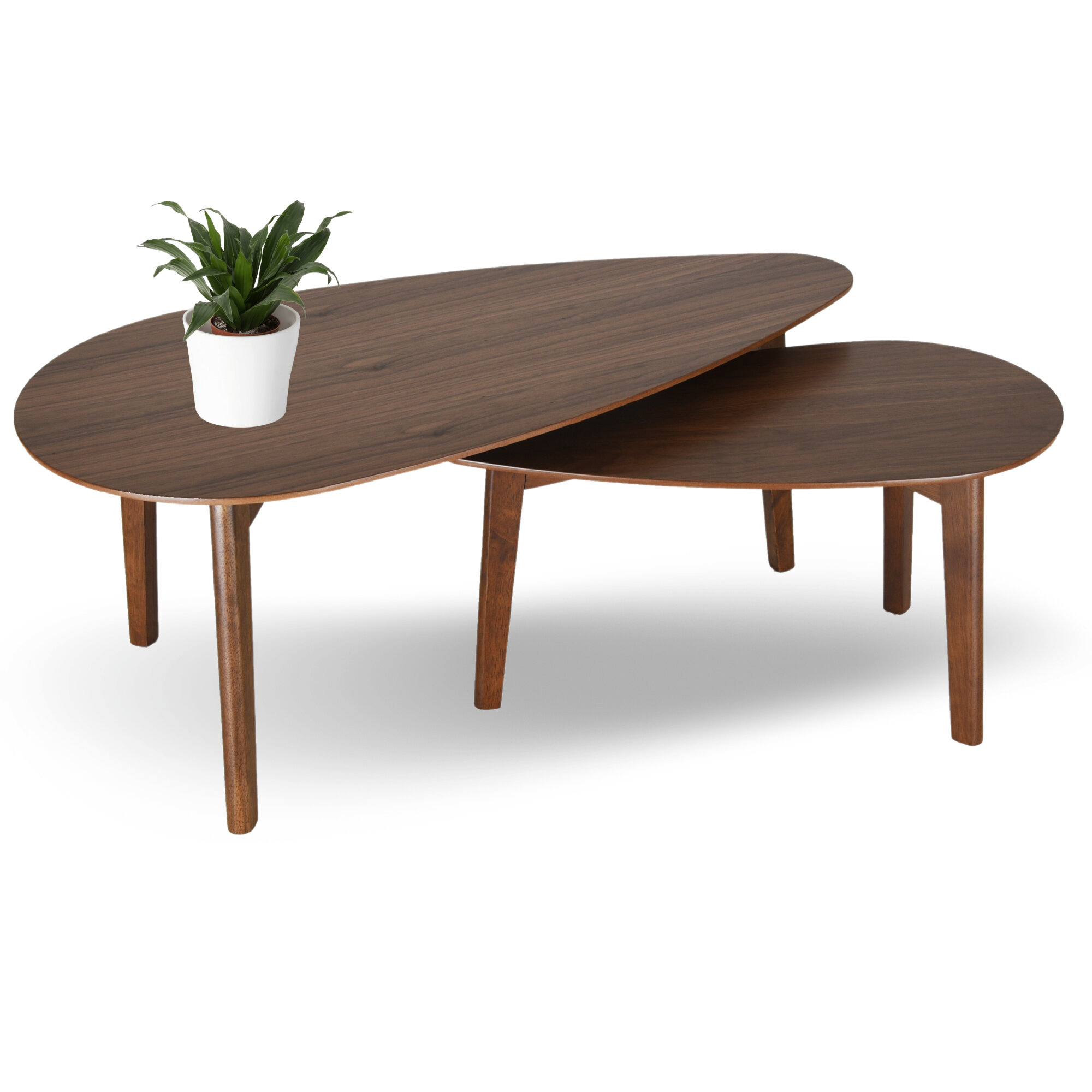 Zenvida Madison 2 Nesting Coffee Tables Wood 3 Legs Mid Century Modern