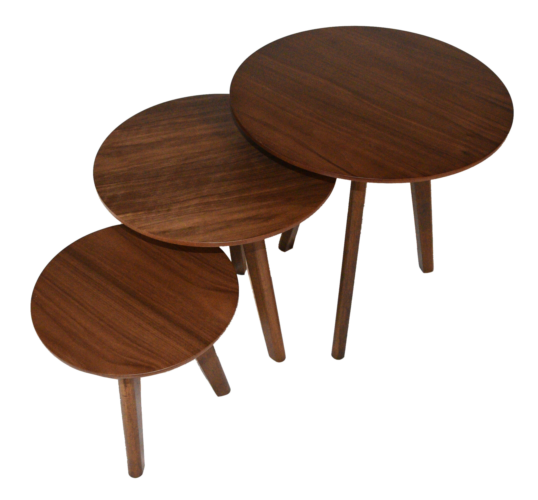 Zenvida Madison 3 Mid Century Modern Nesting Tables, Round, Walnut