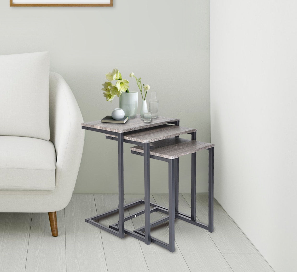 Zenvida Living Room Nesting Storage Side Tables Set of 3 Modern Rustic