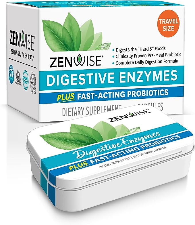 Zenwise Digestive Enzymes, Probiotics, and Prebiotics Supplement Travel Size Tin 15 Count