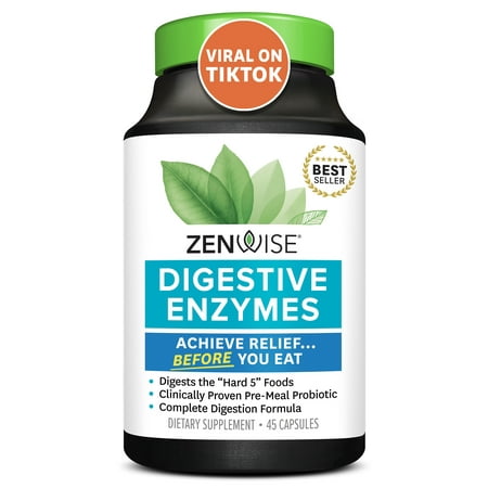 Zenwise Digestive Enzymes with Probiotics and Prebiotics Supplement, Digestive Health, 45 Count