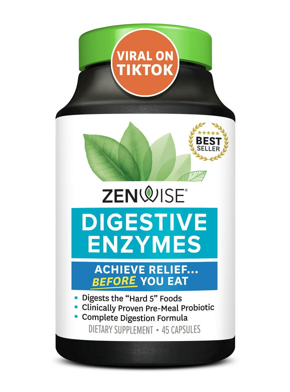 Zenwise Digestive Enzymes with Probiotics and Prebiotics Supplement, Supports Digestive Health, 45 Count