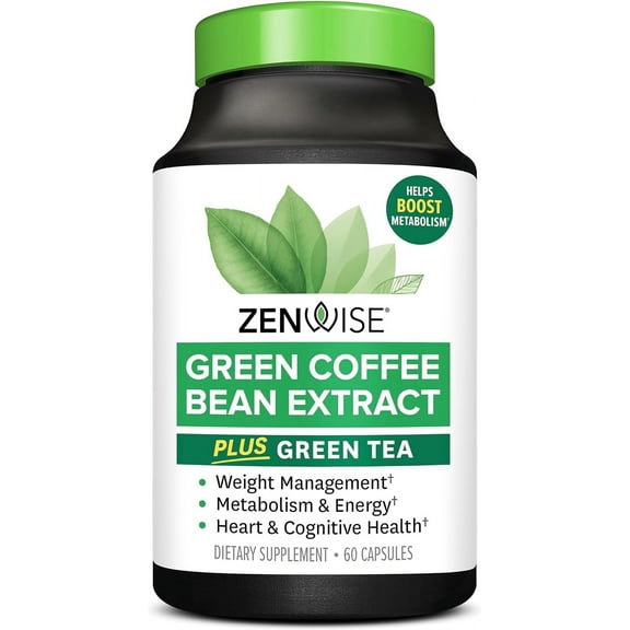 Zenwise Health Green Tea Extract with Green Coffee Bean Extract - Vegan Skin & Heart Support + Brain Health & Memory Boost - 60 Count