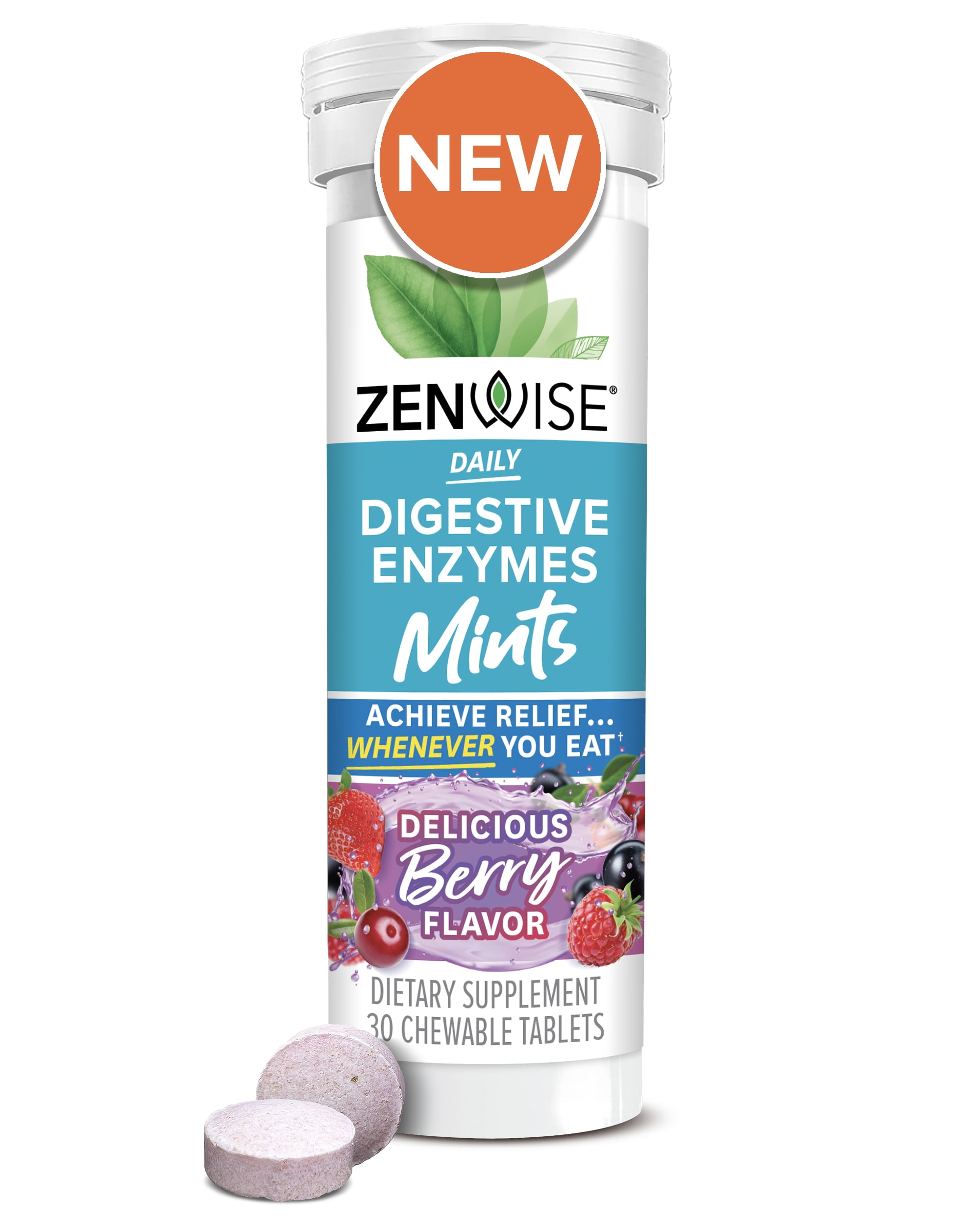 Zenwise Health Chewable Digestive Enzymes with Bromelain - Multi Enzymes for Gut Health + Bloating Relief for Women and Men - Berry Flavor - 30ct