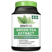 Zenwise Health Green Tea Extract with Green Coffee Bean Extract - Vegan Skin & Heart Support + Brain Health & Memory Boost - 120 Count