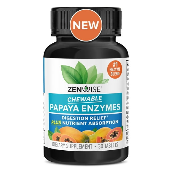 Zenwise Health Papaya Digestive Enzymes with Bromelain for Digestive Health and Bloating Relief for Women and Men, Chewable Enzymes for Digestion and Gut Health - 30 Count