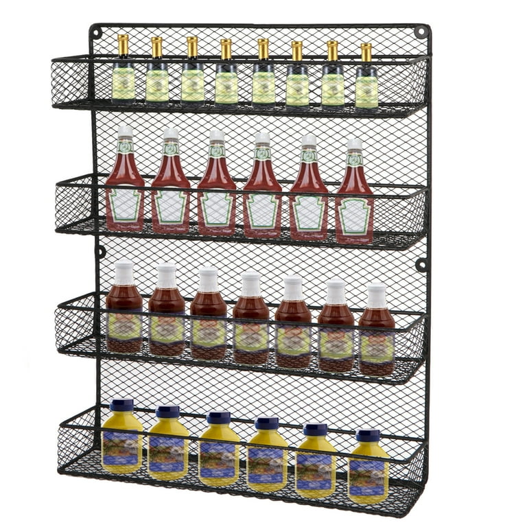 Zeny 4 Tier Country Rustic Chicken Metal Spice Rack Pantry Cabinet Wall Mounted Spice Rack Storage Organizer