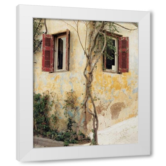 Zeny Cieslikowski 12x14 White Modern Wood Framed Wall Art Titled - Two Windows Red Shutters