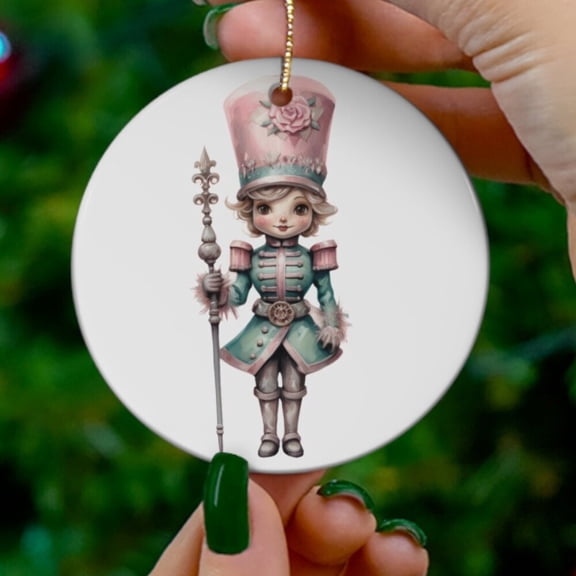 Zeny Decor Chris.tmas nutcracker ceramic ornament round beautiful nutcracker pastel ornament gift 2D FLAT Ceramic Ornament, Anniversary Gift, Home Decoration, Holiday Decor