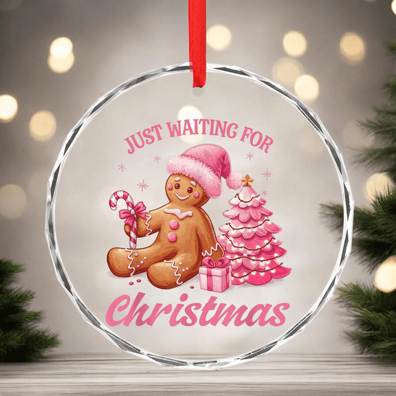 Zeny Decor Cute Preppy Pink Gingerbread Man Candy Canes Chris.Tmas Tree Ornament Anniversary Gift, CIRCLE Glass Ornament, Home Decoration, Lovers Gift