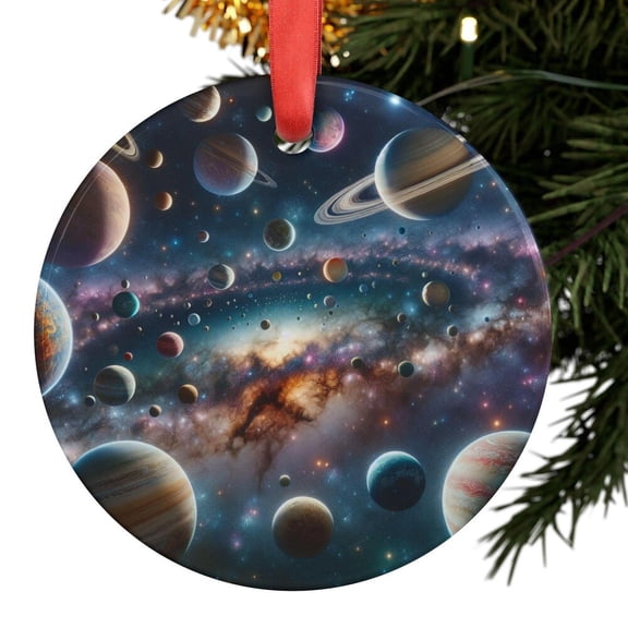 Zeny Decor Galaxy, Stars, Planets, Chris.Tmas Tree, Decor, Gift, 2D FLAT Ceramic Ornament, Anniversary Gift, Home Decoration