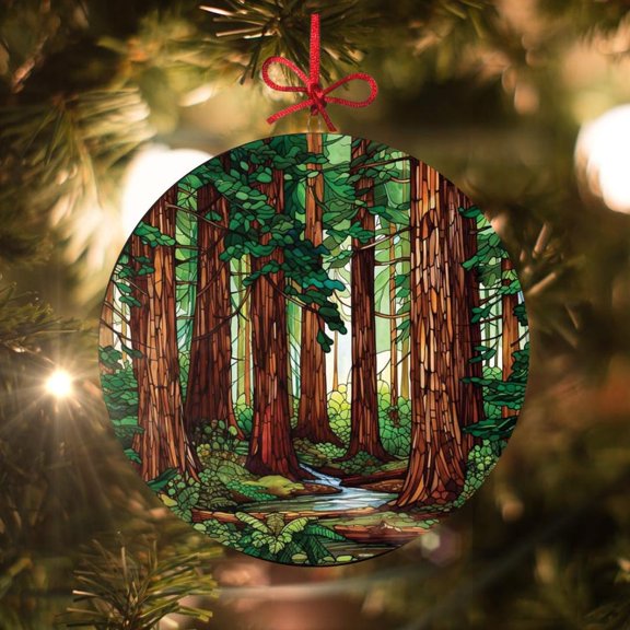 Zeny Decor Redwood Grove Stained Glass Style Chris.Tmas Ornament 2D FLAT Ceramic Ornament, Anniversary Gift, Home Decoration