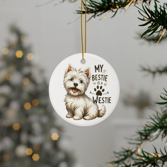 Zeny Decor Westie Dog Chris.Tmas Ornament Ceramic Pet Keepsake 2D FLAT Ceramic Ornament, Anniversary Gift, Home Decoration