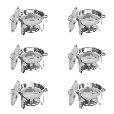Zeny Pack of 6 Round Chafing Dish Full Size 5 Quart Stainless Steel Deep Pans Set