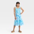thumbnail image 1 of Zenzi Girls' Smocked Chiffon Flutter Sleeve Dress - Soft Blue L Plus, 1 of 1