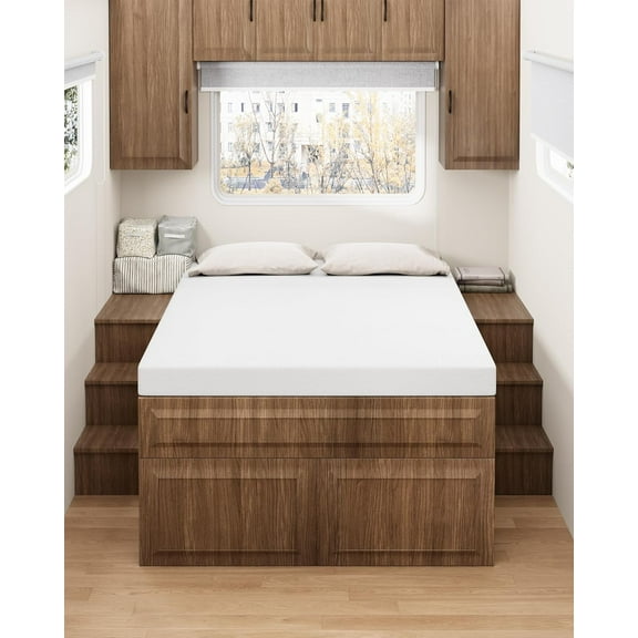 Zenzy RV Short Queen Mattress, 4" Memory Foam Mattress Topper, CertiPUR-US Certified, Pressure-Relieving, Washable Cover, 60"x75" for Class A RV/Travel Trailers