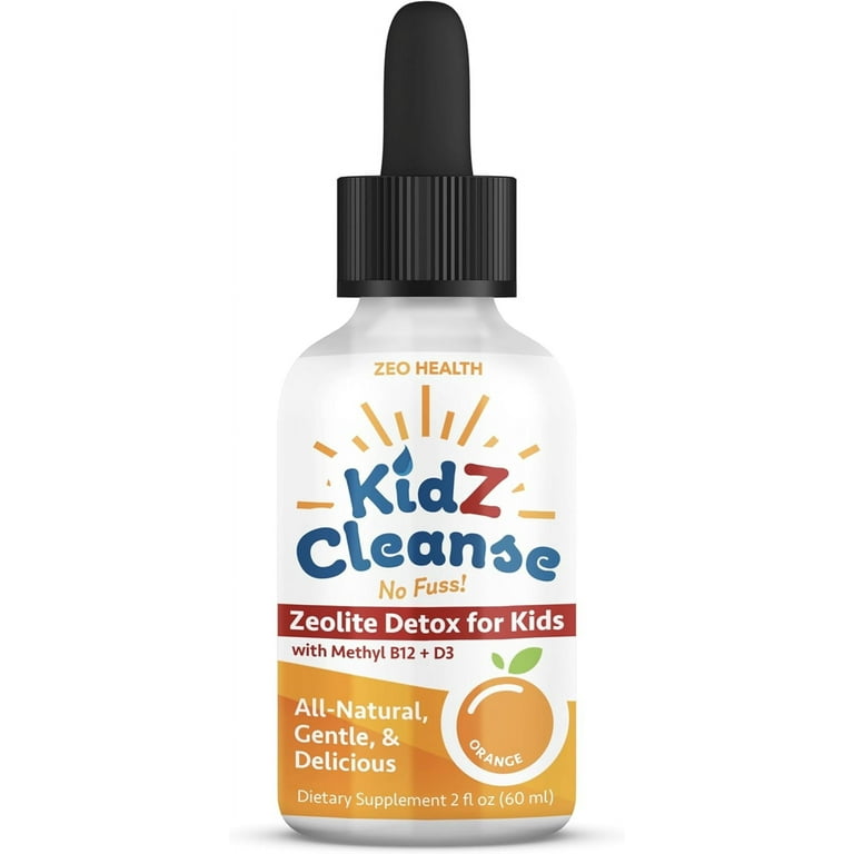 Zeo Health Kidz Cleanse Zeolite Detox for Kids Liquid Drops w/ Methyl B12 and Vitamin D3, Orange Flavor, 2 fl oz