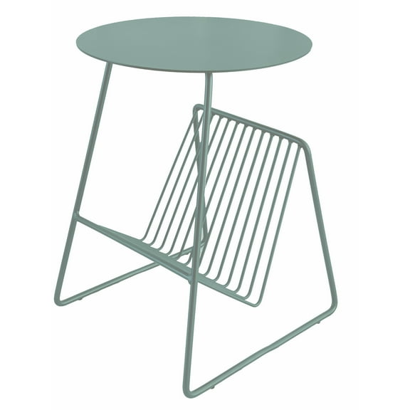 Zeo Side End Table w Magazine Rack, 14 Inch Round Top, Green