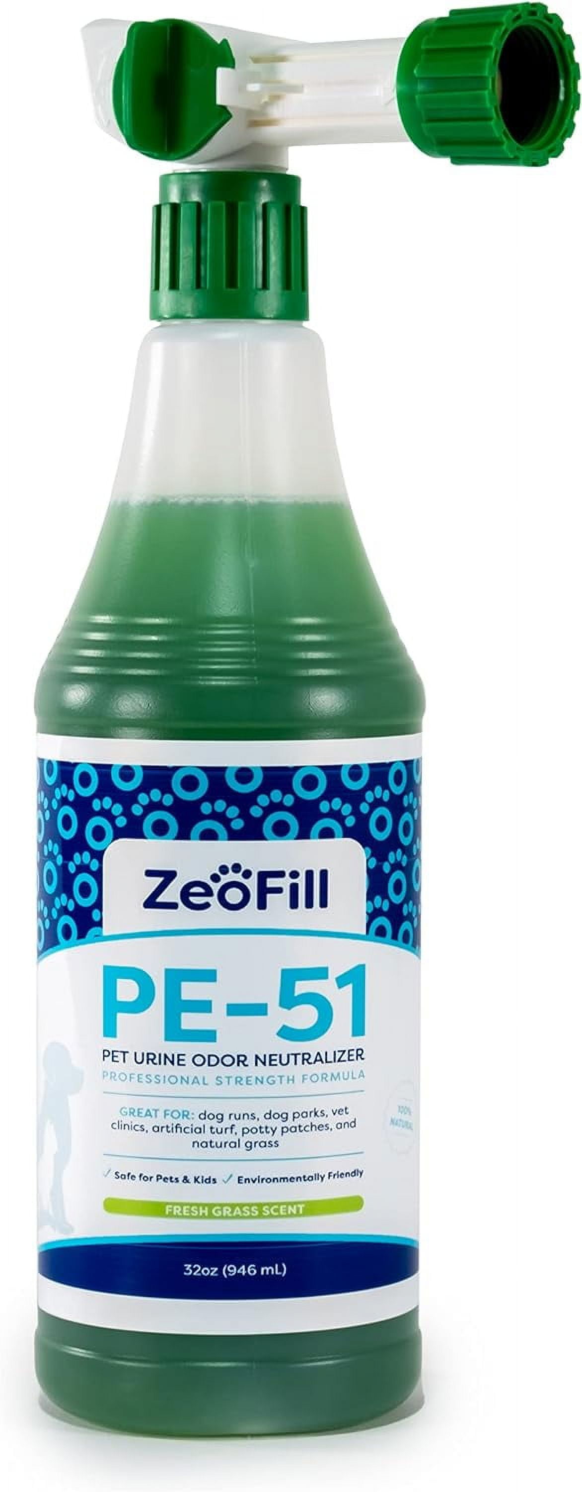 ZeoFill PE 51 Pet Odor Eliminator Urine Odor Eliminator with Max Flow Garden Hose Spray Nozzle Pet Turf Yard Smell Remover Cat Dog Pee