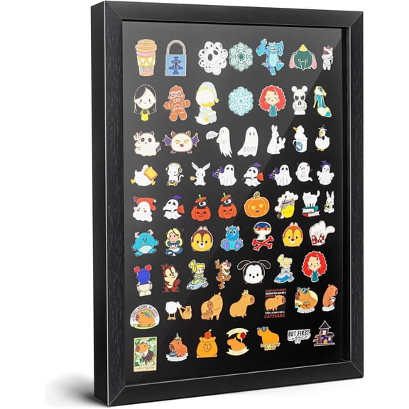 Zeokiar 12x16 Pin Display Case, Enamel Pin Display Frame, Pin Collection Display, Shadow Box for Wall Display, Black