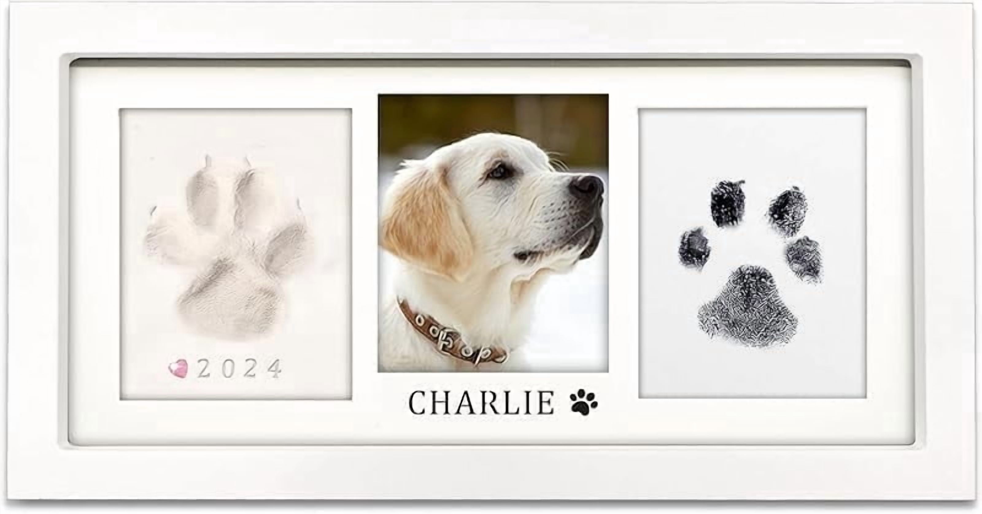 Zeokiar Paw Print Frame Kit,Dog/Cat Paw Print Kit,Soft Pawprint Clay&Clean Touch Ink Pad,Pet Paw Print Impression Kit with Customization Tool,Wooden Pet Memorial Frame,DIY Dog Lover Gifts
