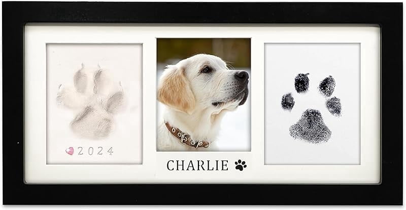 Zeokiar Paw Print Frame Kit,Dog/Cat Paw Print Kit,Soft Pawprint Clay&Clean Touch Ink Pad,Pet Paw Print Impression Kit with Customization Tool,Wooden Pet Memorial Frame,DIY Dog Lover Gifts