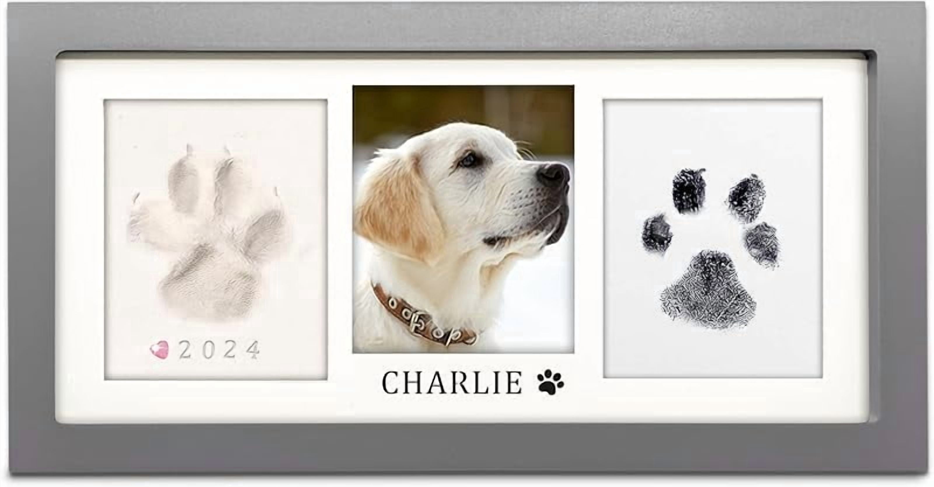 Zeokiar Paw Print Frame Kit,Dog/Cat Paw Print Kit,Soft Pawprint Clay&Clean Touch Ink Pad,Pet Paw Print Impression Kit with Customization Tool,Wooden Pet Memorial Frame,DIY Dog Lover Gifts