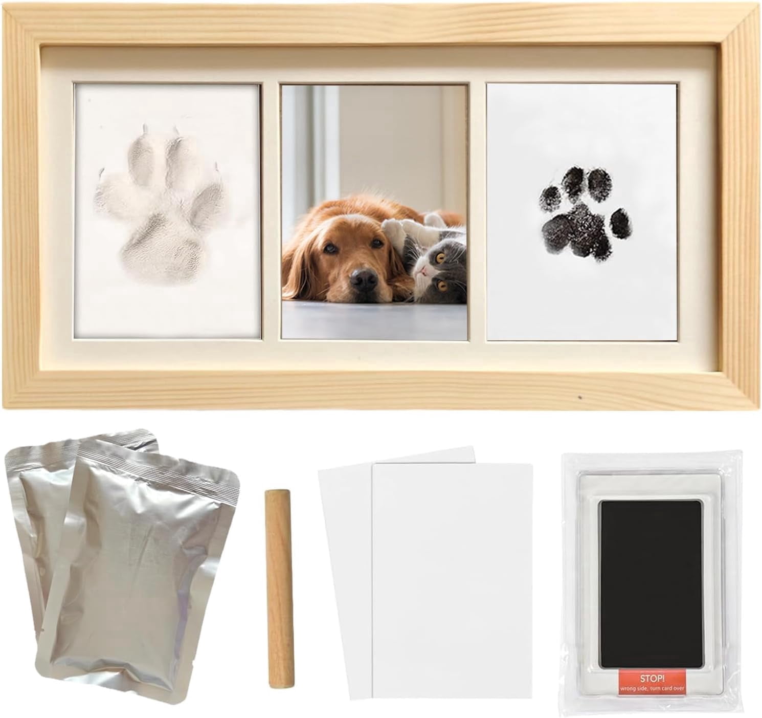 Zeokiar Paw Print Impression Kit for Dogs and Cats, 2 Clay, Large Ink Pad, Wooden Picture Frame, Pet Memorial Keepsake, Gift for Pet Owners & Lovers