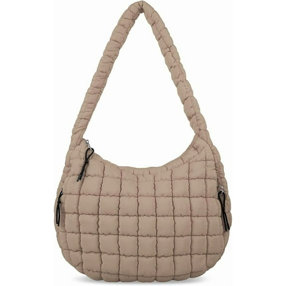 Zeokiar Puffer Tote Bag for Women Quilted Tote Bag Quilted Carryall Bag Soft Puffy Crossbody Bag Lightweight Padding Hobo Handbags (Khaki)