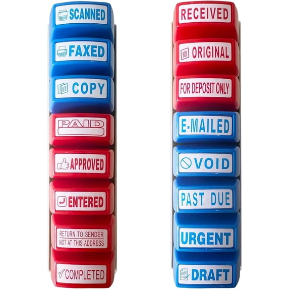 Zeokiar Self Inking Office Stamp Set for Approved Paid Completed Copy Faxed Scanned 16 PCS Stamps Busines Stamps Message Account Work Stamp