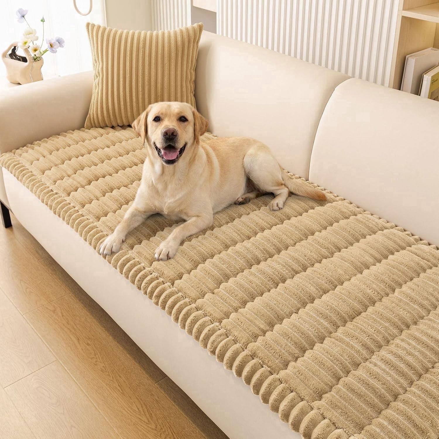 Couch Cover for Dogs, Non Slip Washable Sofa Protector for Pets, Soft Furniture Cover for Pet, Stylish Sofa Covers, Cozy Protect Against Fur, Dirt & Everyday Messes (Camel, 27.6" x82.7")