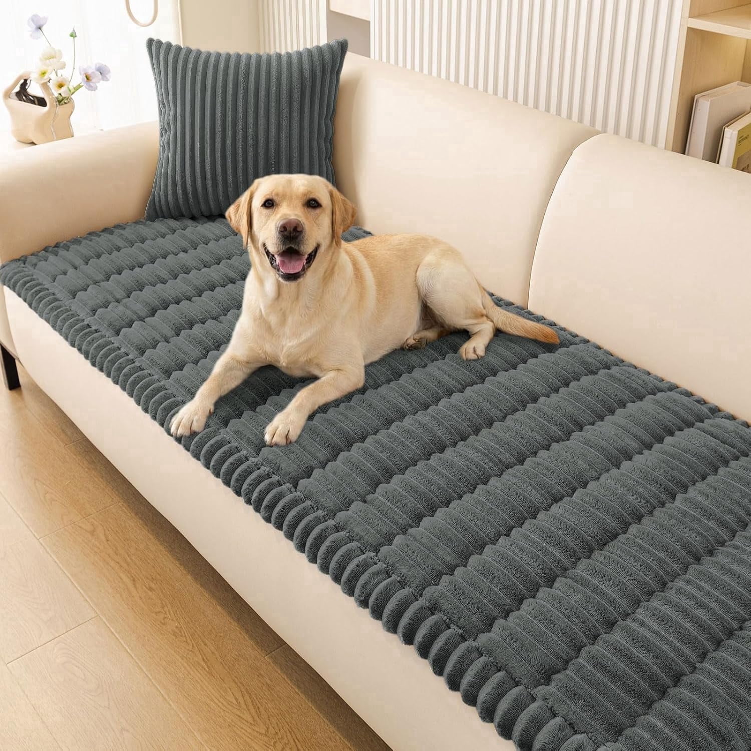 Couch Cover for Dogs, Non Slip Washable Sofa Protector for Pets, Soft Furniture Cover for Pet, Stylish Sofa Covers, Cozy Protect Against Fur, Dirt & Everyday Messes (Dark Grey, 27.6" x 59")