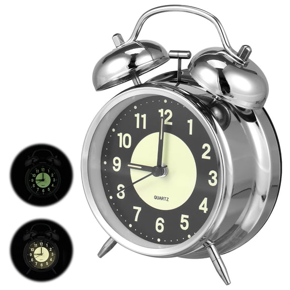 Zeokiar Super Loud Alarm Clock 4inch Metal Twin Bell Alarm Clock with Night Light Retro Bedside Clock Silent Table Desk Alarm Clock Battery Operated for Home Adults Kids