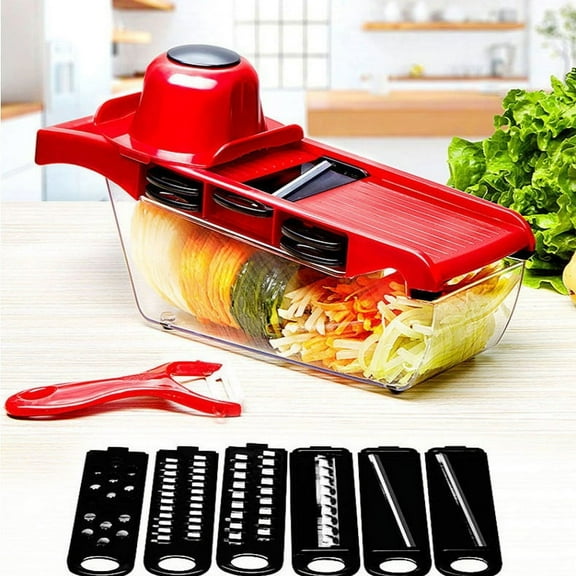 Zeokiar Vegetable Chopper - Food Chopper - Onion Chopper, Vegetable Slicer & Spiralizer, Veggie Chopper with Container, Kitchen Gadgets, Red