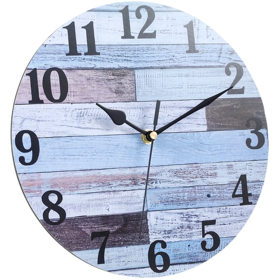 Zeokiar Wall Clock 10inch Wooden Hanging Clock Silent Non Ticking Clock Retro Beach Round Clock Battery Operated Coastal Ocean Themed Blue Clock Decorative Clock for Home Kitchen