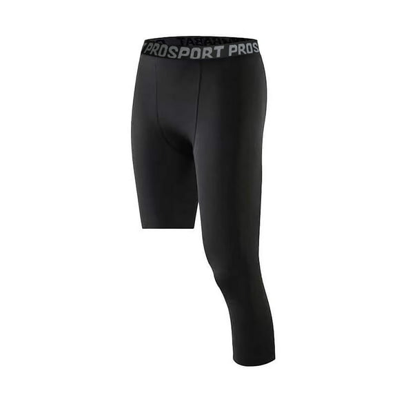 Zeonetak Athletic Pants One Leg Compression Tights, Sports Base Layer Leggings, Black, Men's