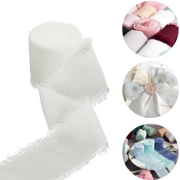 Zeonetak Chiffon Ribbon 1-1/2 inch x 5 Yard Handmade Fringe Chiffon Silk Ribbon for Wedding Invitations, Bridal Bouquets Wrapping, Flower Arrangement Decoration