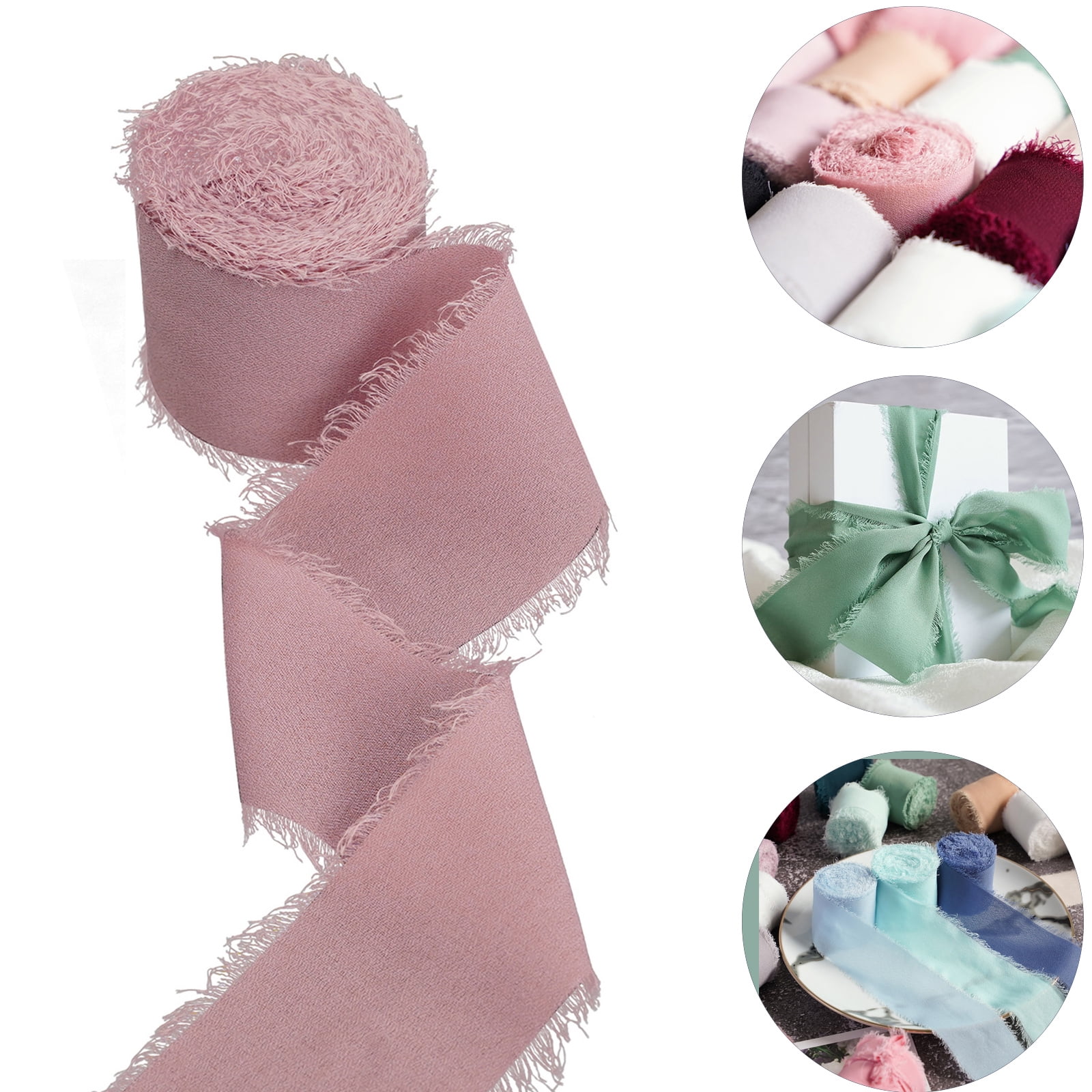 Zeonetak Chiffon Ribbon 1-1/2 inch x 5 Yard Handmade Fringe Chiffon ...