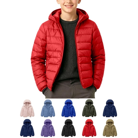 Zeophrasy Boys Hooded Puffer Jacket Quilted Lightweight Winter Coat Full Zip Warm Windproof Outerwear for Kids