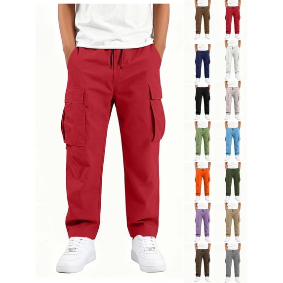 Zeophrasy Children's Solid Color Loose Casual Fashionable Elastic Waist Casual Sports Workwear Pants Kids