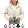 thumbnail image 1 of Zeophrasy Girls Crop Puffer Jacket Quilted Winter Coat Full Zip Stand Collar Lightweight Warm Windproof Short Padded Outerwear for Kids, 1 of 7