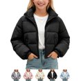 thumbnail image 1 of Zeophrasy Girls Crop Puffer Jacket Quilted Winter Coat Full Zip Stand Collar Lightweight Warm Windproof Short Padded Outerwear for Kids, 1 of 7