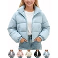 thumbnail image 1 of Zeophrasy Girls Crop Puffer Jacket Quilted Winter Coat Full Zip Stand Collar Lightweight Warm Windproof Short Padded Outerwear for Kids, 1 of 7