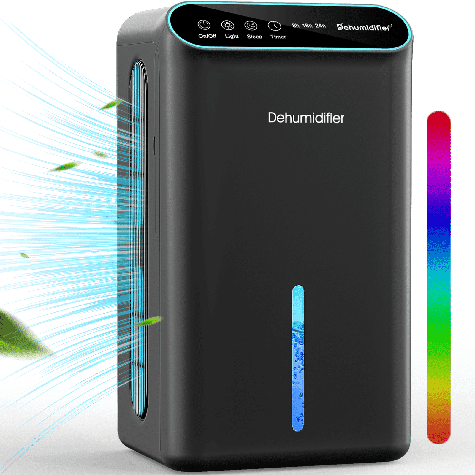 Zeova Dehumidifier, 86 OZ Dehumidifiers for Home (800 Sq.ft), Dehumidifier for Bedroom with Essential Oil Diffuser, 7 Color LED Light, 24H Timer, Auto Shut-off, Ideal for Bathroom Closet RV (Black)