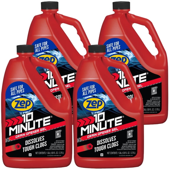 Zep 10 Minute Drain Opener Gel 1 Gallon (Case of 4) ZHCR128NG - Commercial Strength, Fast Acting and Safe For All Pipes