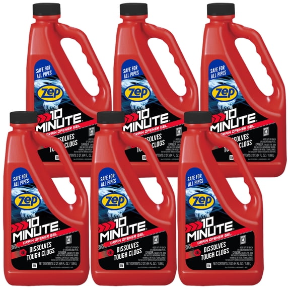 Zep 10 Minute Drain Opener Gel 64 oz (Case of 6) ZHCR64NG - Commercial Strength, Fast Acting and Safe For All Pipes